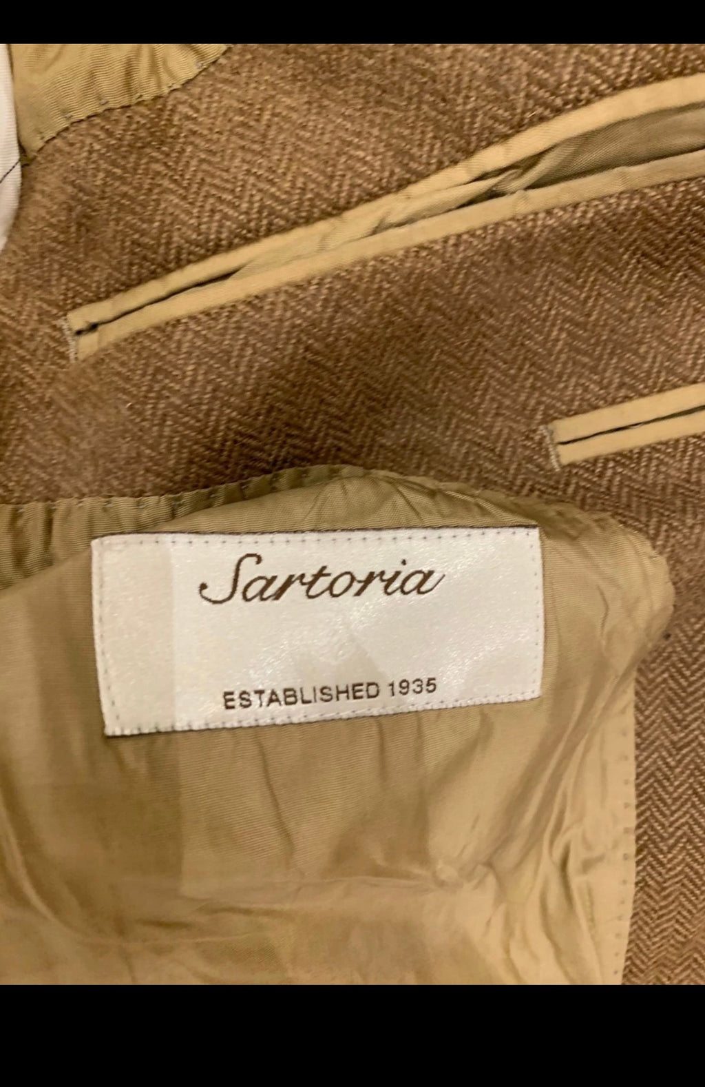 Vintage Sartoria 100% Camel hair brown classic herringbone jacket blazer 40R