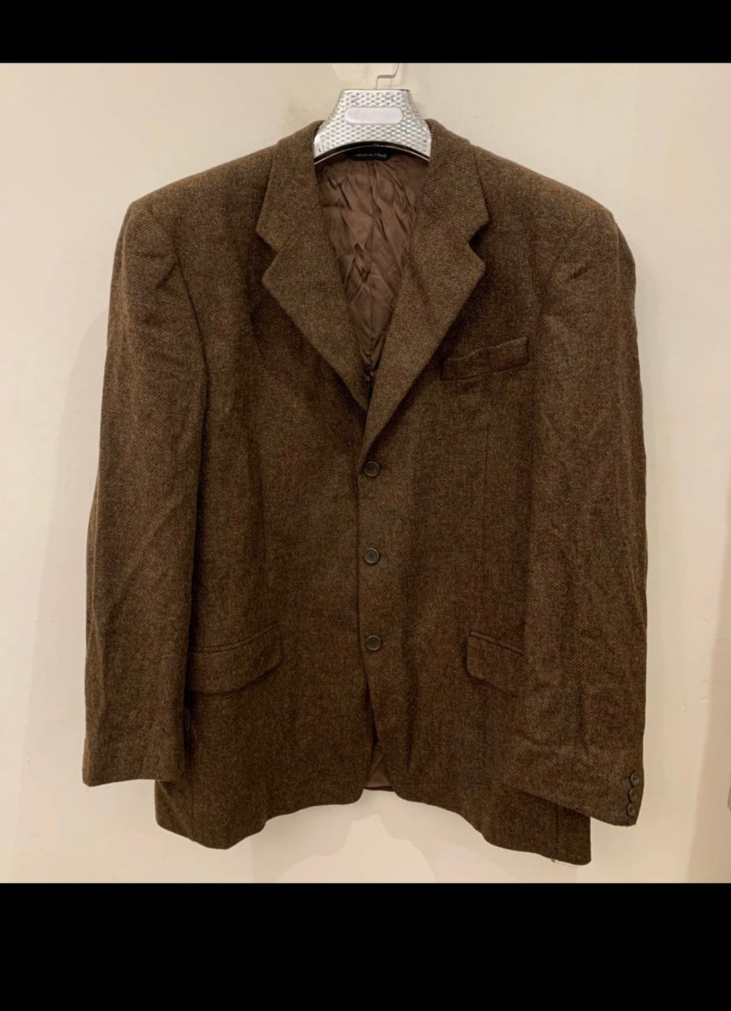 Vintage pure wool handwoven tweed brownish classic hunting jacket blazer 44R