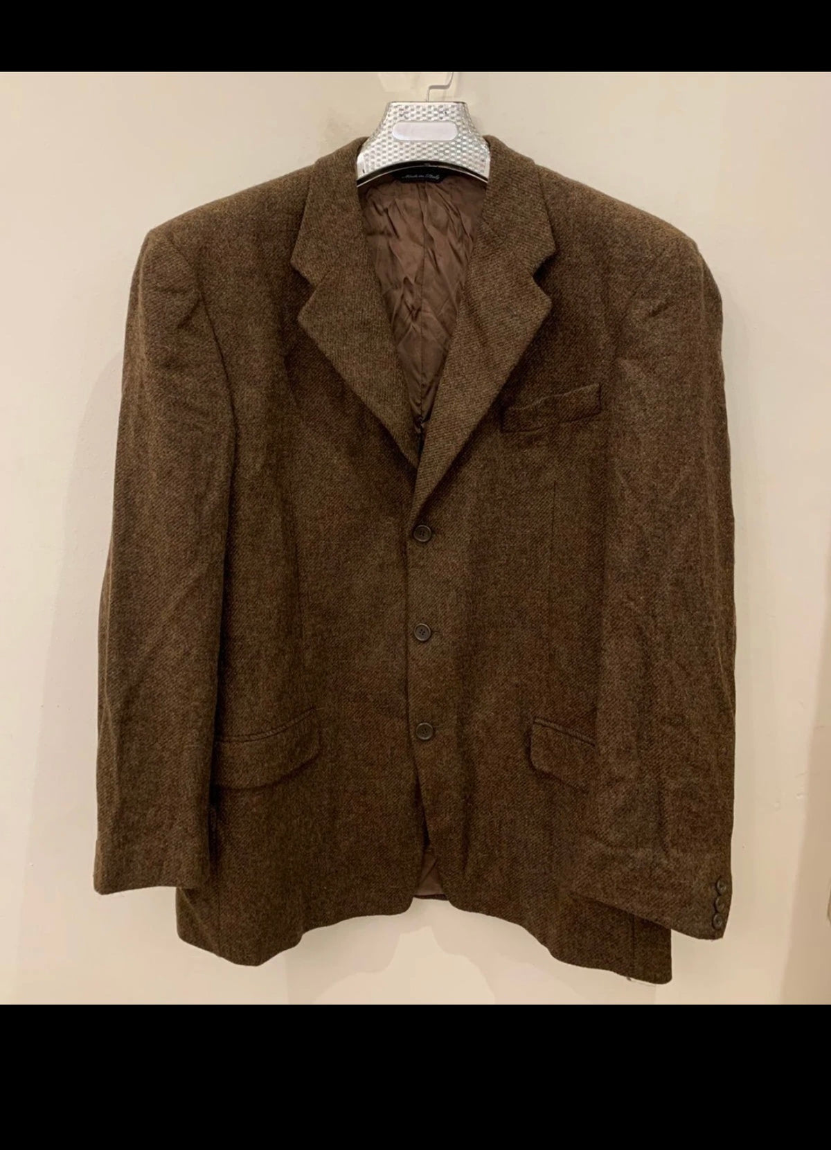 Vintage pure wool handwoven tweed brownish classic hunting jacket blazer 44R