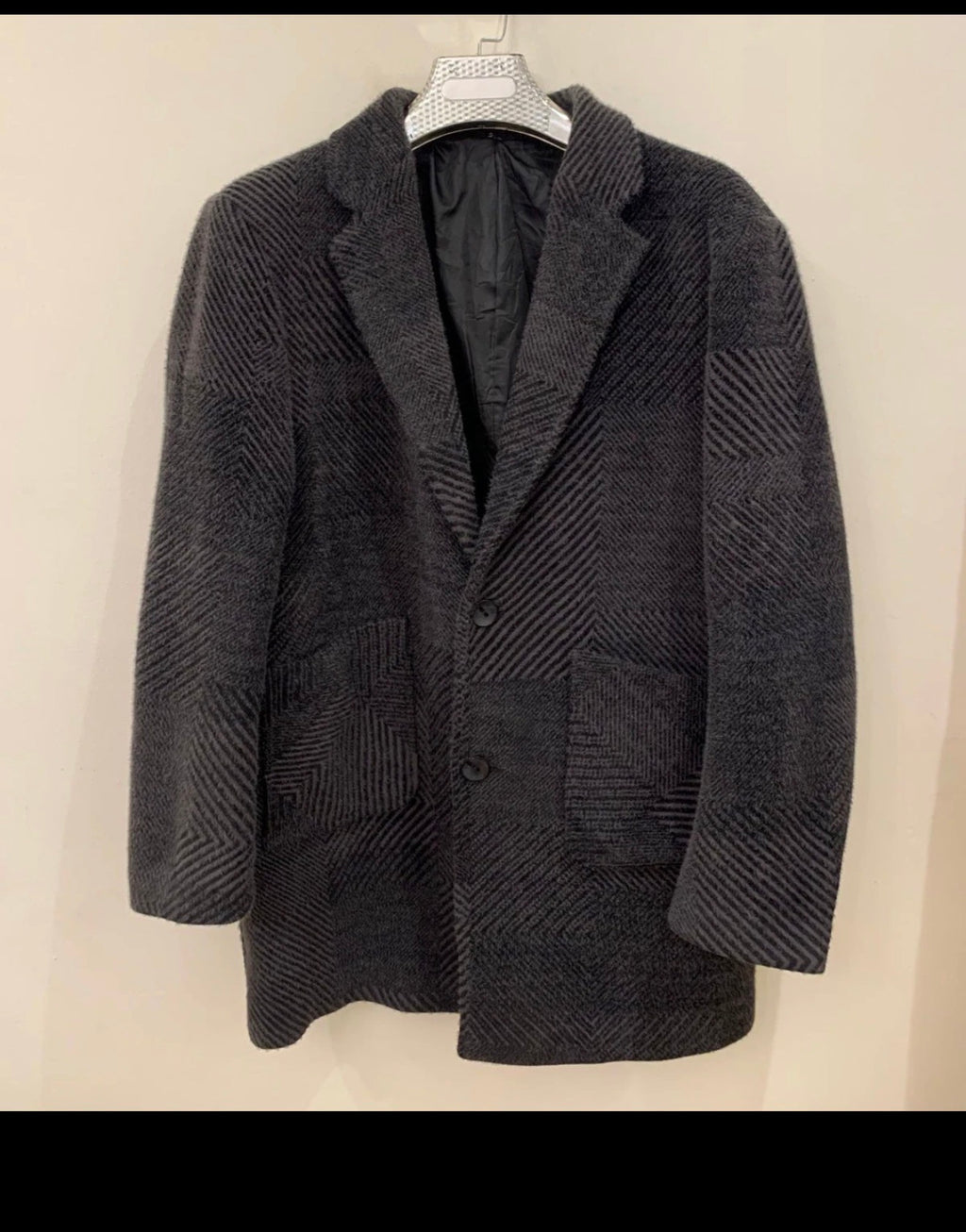 Classic style wool blended herringbone plaid charcoal over coat jacket 42R