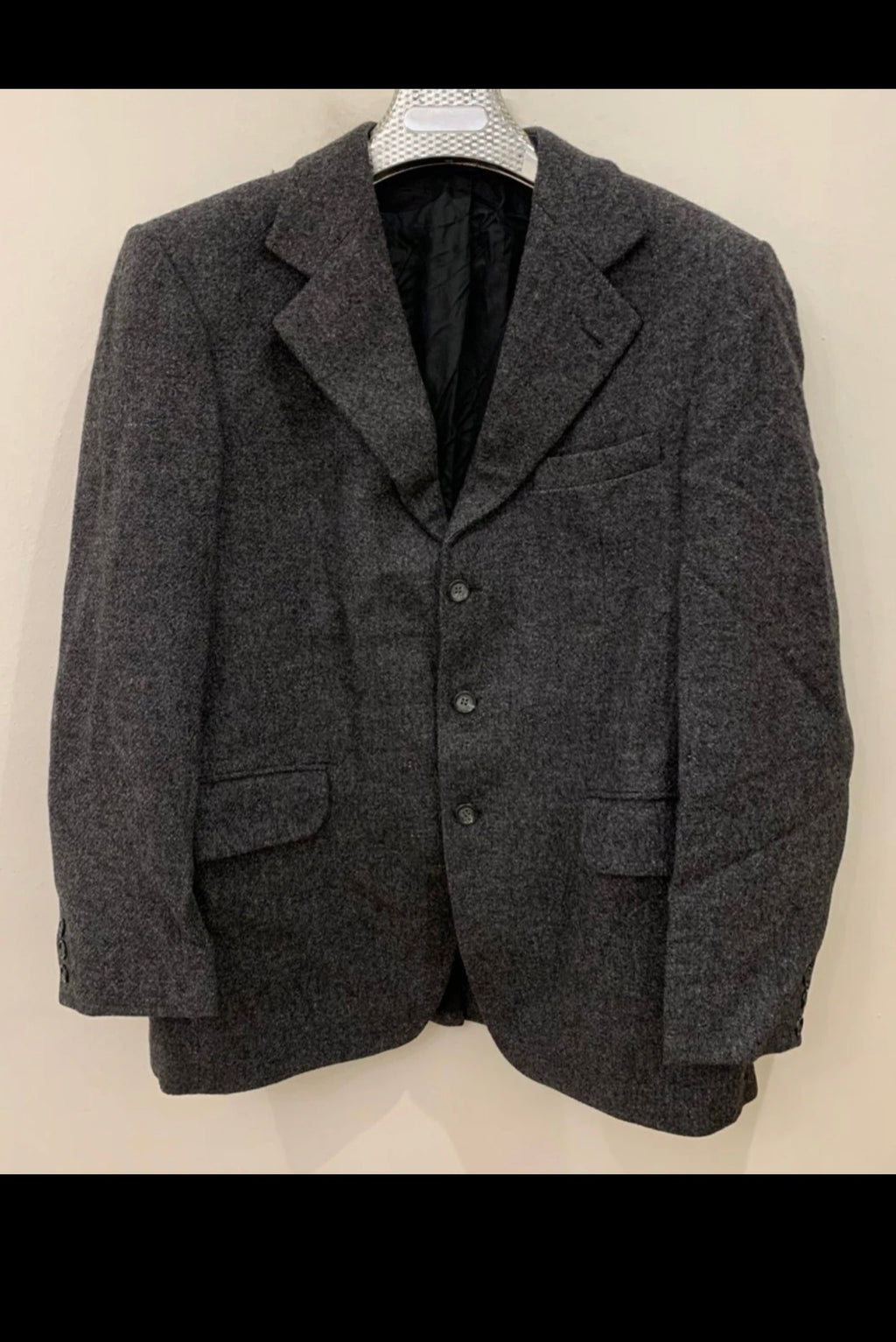 1970s Vintage  pure wool handwoven tweed charcoal hunting jacket blazer 40R