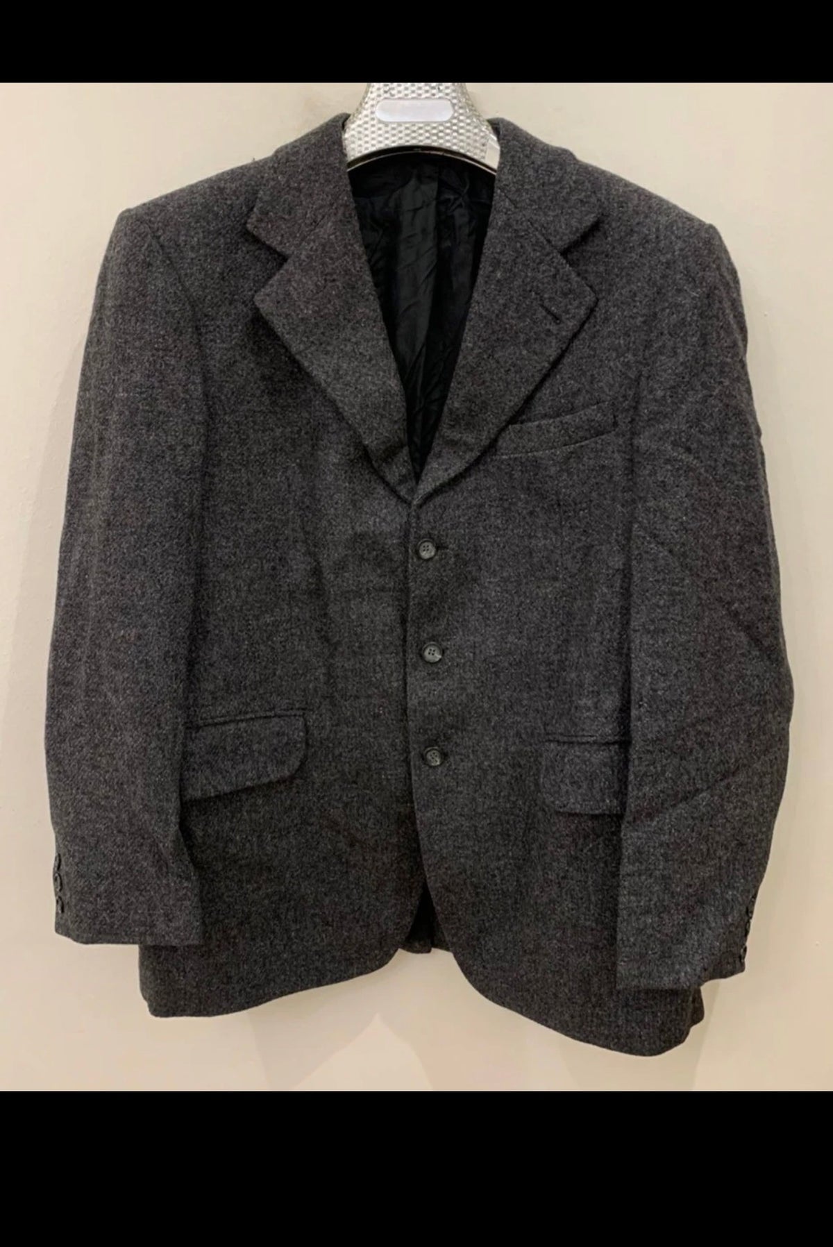 1970s Vintage  pure wool handwoven tweed charcoal hunting jacket blazer 40R