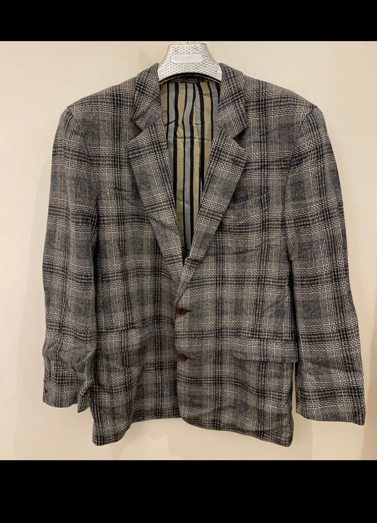 Vintage wool blend glen check gray classic hunting jacket blazer 42R