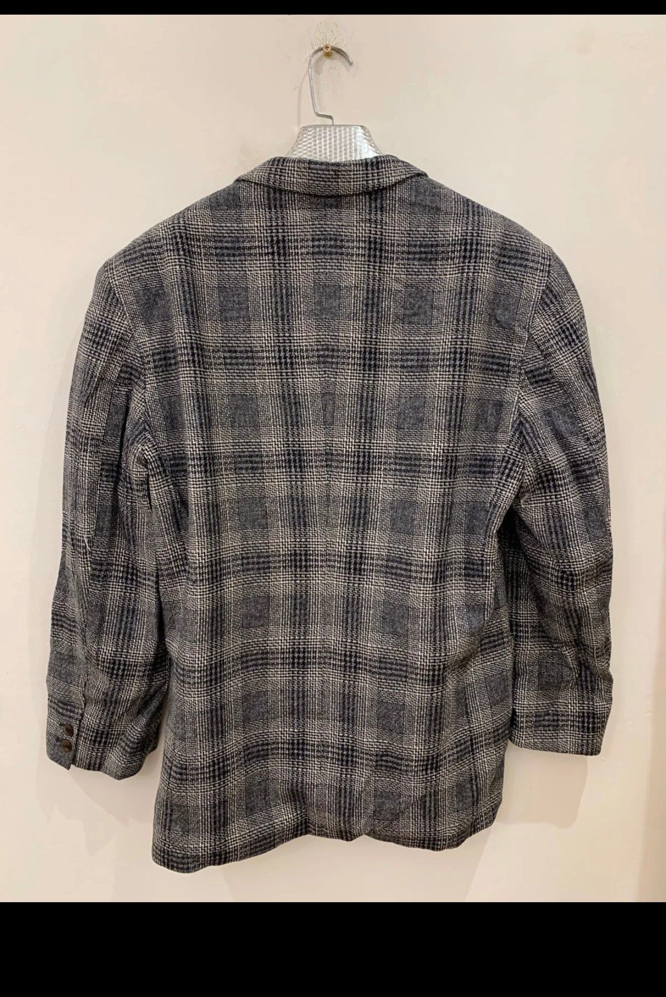 Vintage wool blend glen check gray classic hunting jacket blazer 42R
