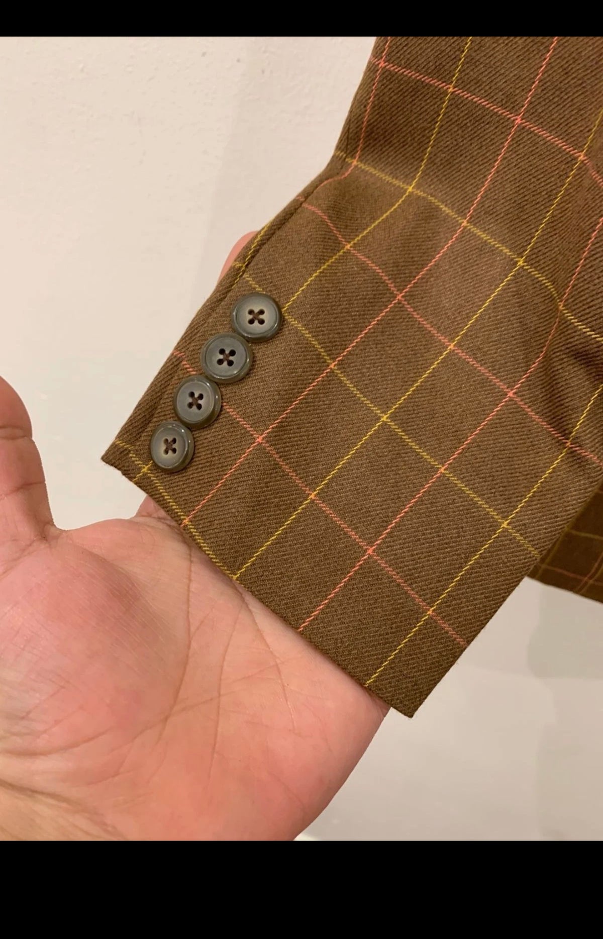 Vintage worsted wool Windowpane plaid brown classic jacket blazer 36R 36L