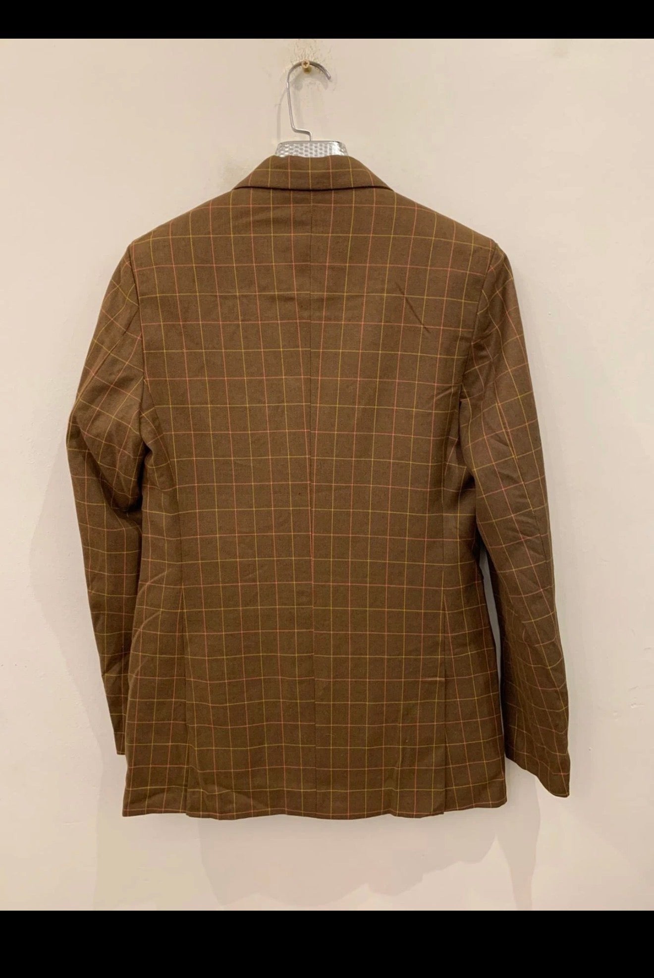 Vintage worsted wool Windowpane plaid brown classic jacket blazer 36R 36L