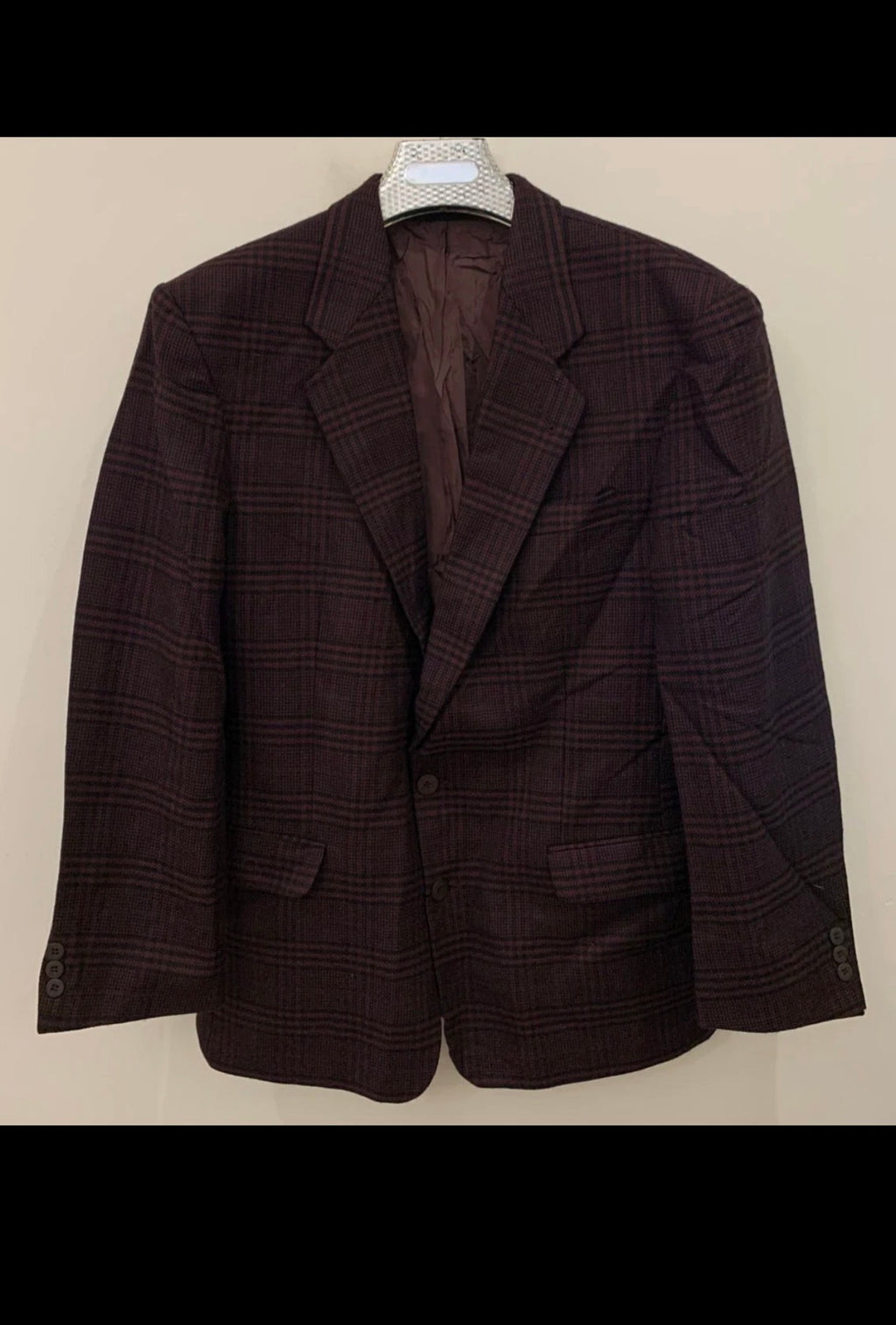 Vintage Angelo Litrico pure wool glen check classic burgundy jacket blazer 40R