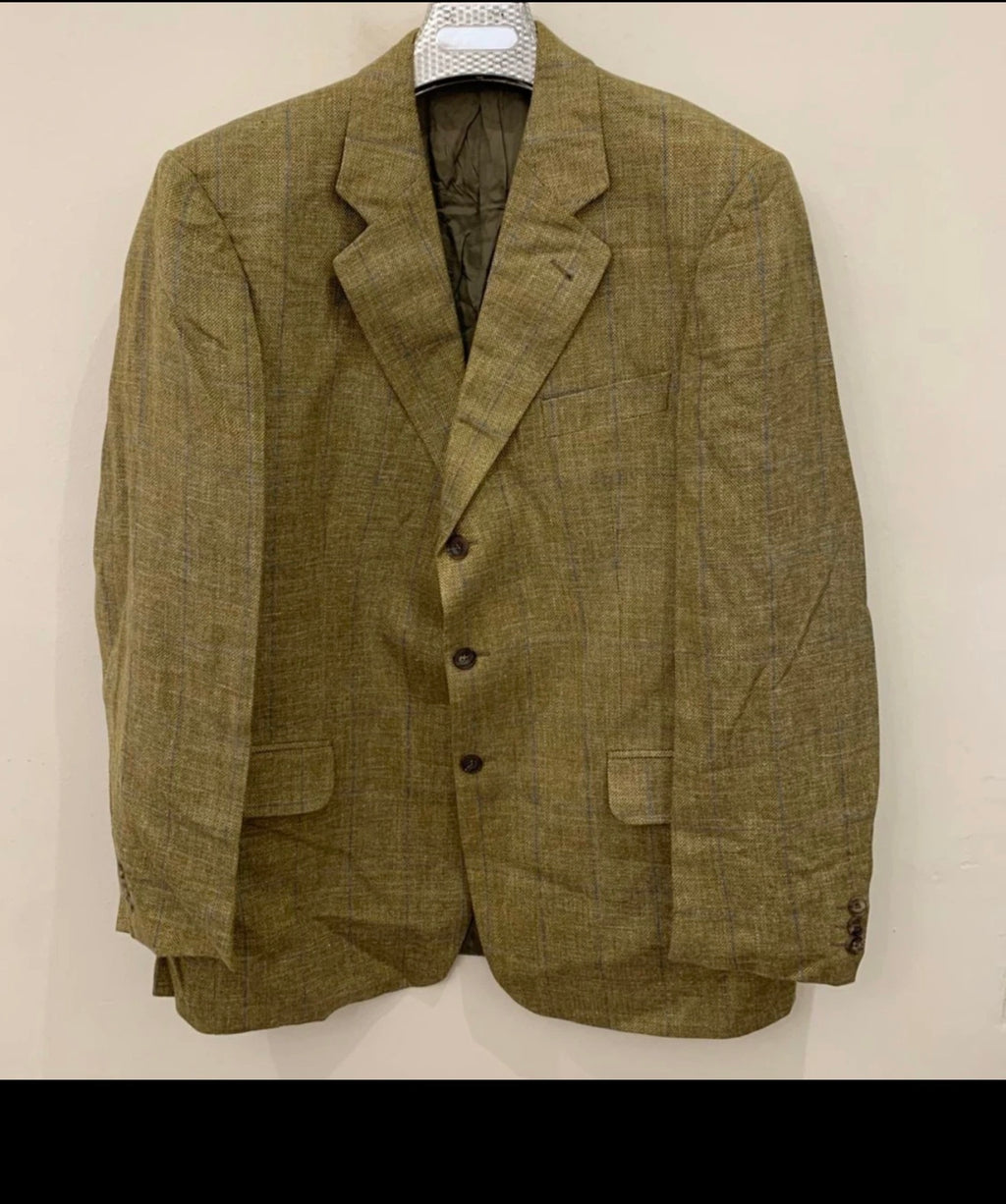 Vintage Silk Linen Wool cloth E. THOMAS windowpane classic jacket blazer 42R