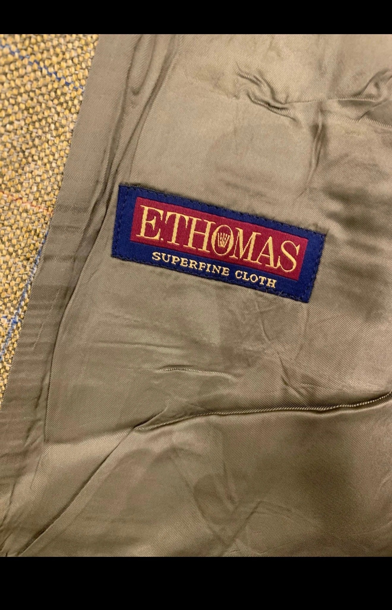 Vintage Silk Linen Wool cloth E. THOMAS windowpane classic jacket blazer 42R