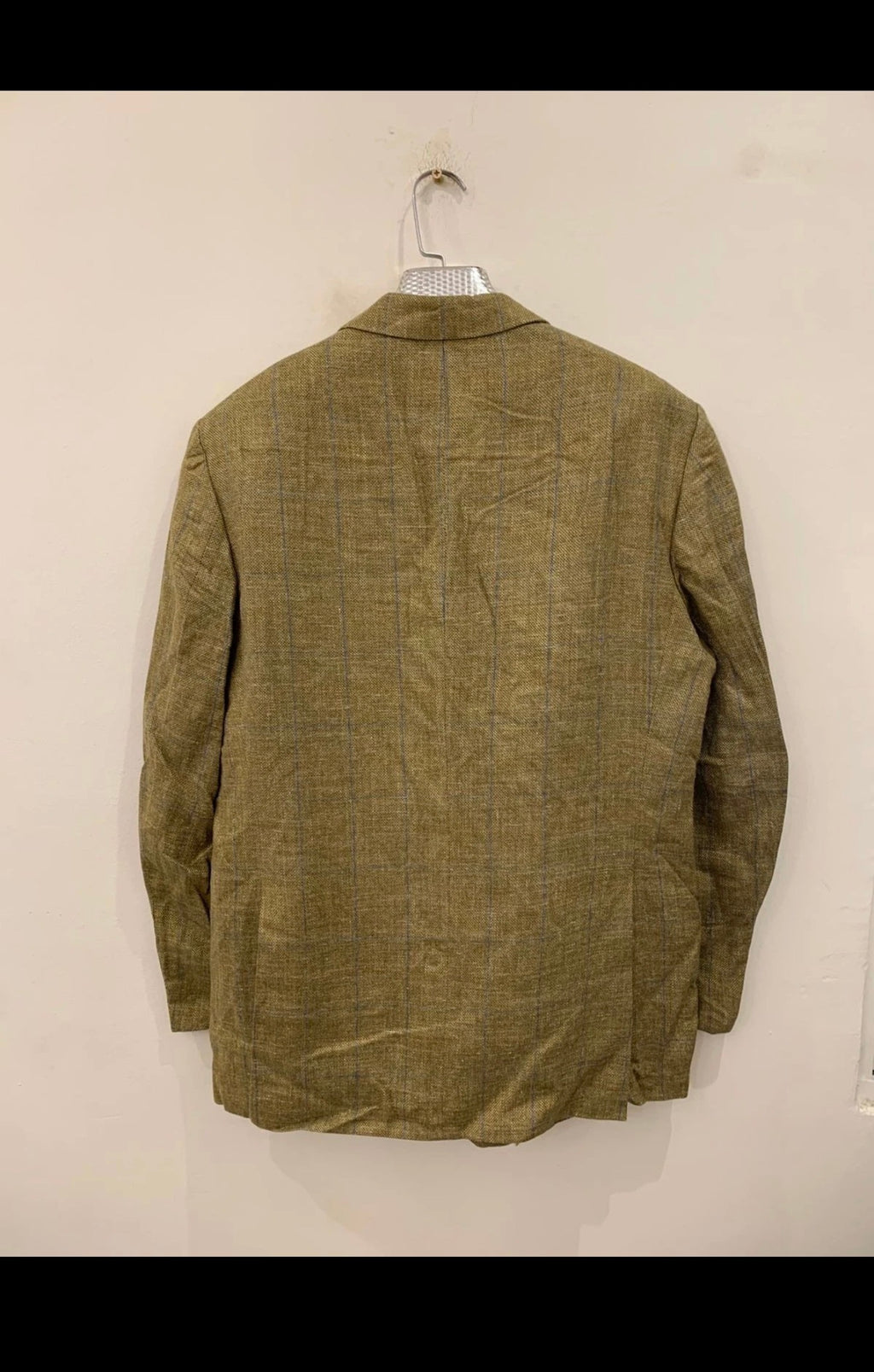 Vintage Silk Linen Wool cloth E. THOMAS windowpane classic jacket blazer 42R