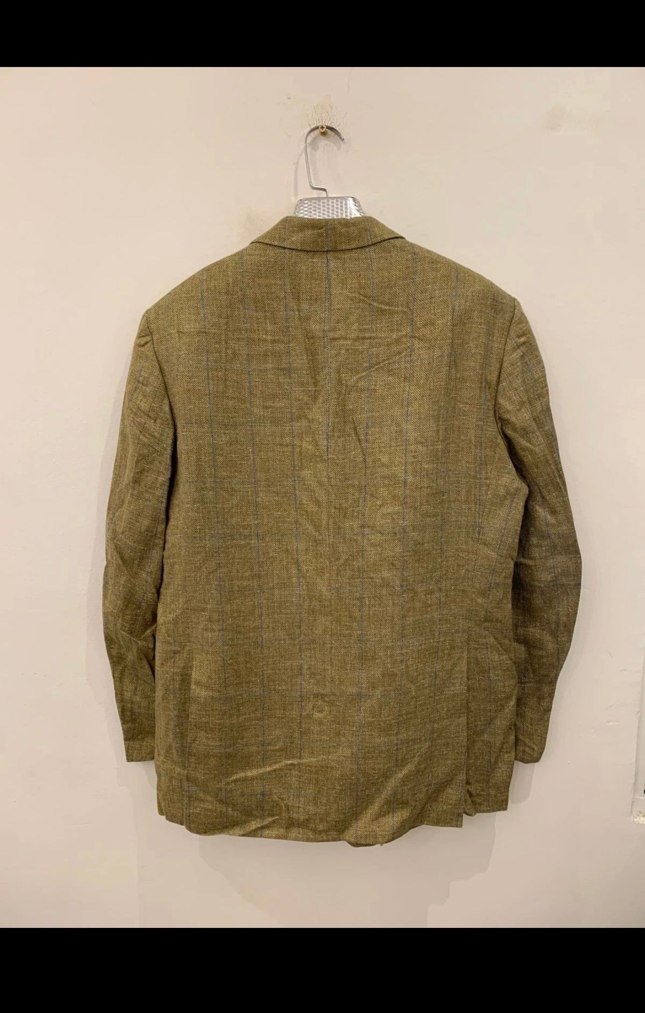 Vintage Silk Linen Wool cloth E. THOMAS windowpane classic jacket blazer 42R