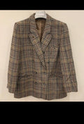 Vintage wool blend double breasted glen check brown jacket blazer 40 M 10