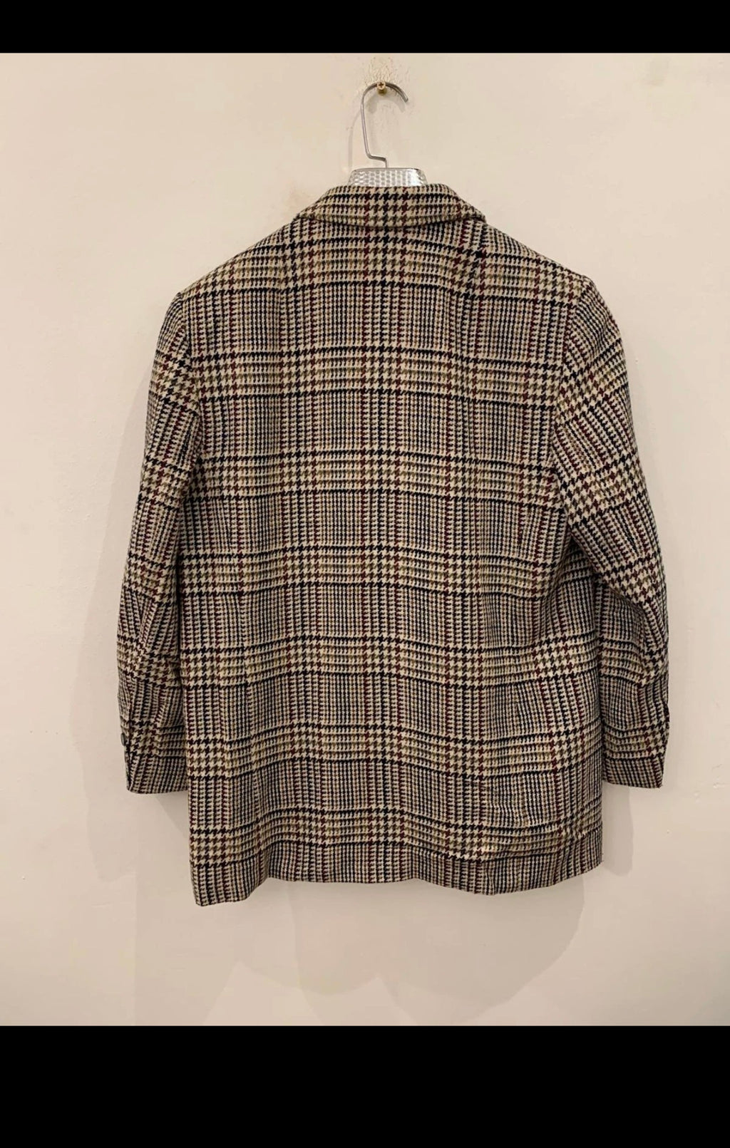 Vintage wool blend double breasted glen check brown jacket blazer 40 M 10