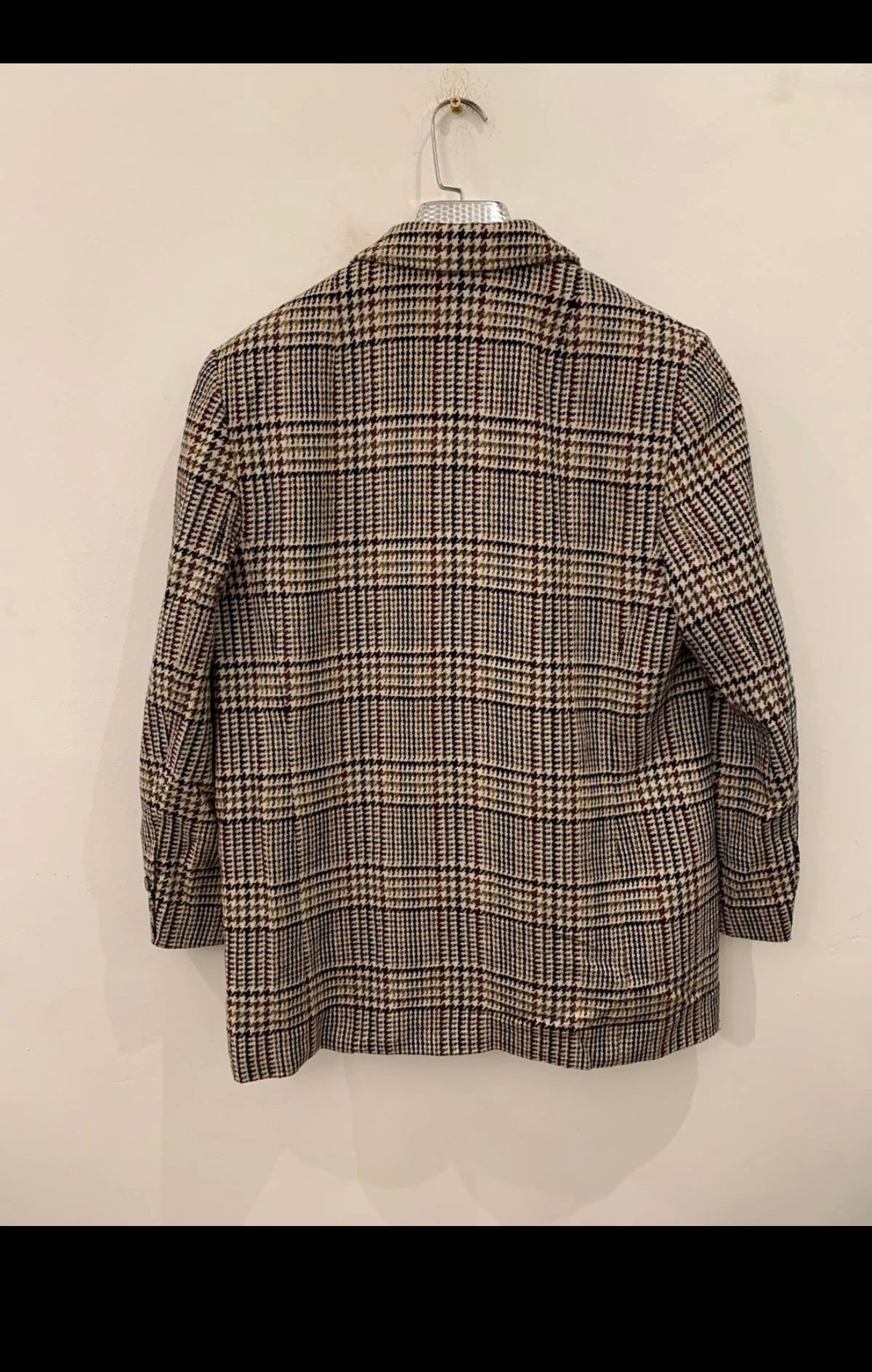 Vintage wool blend double breasted glen check brown jacket blazer 40 M 10