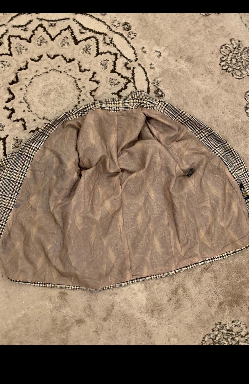 Vintage wool blend double breasted glen check brown jacket blazer 40 M 10