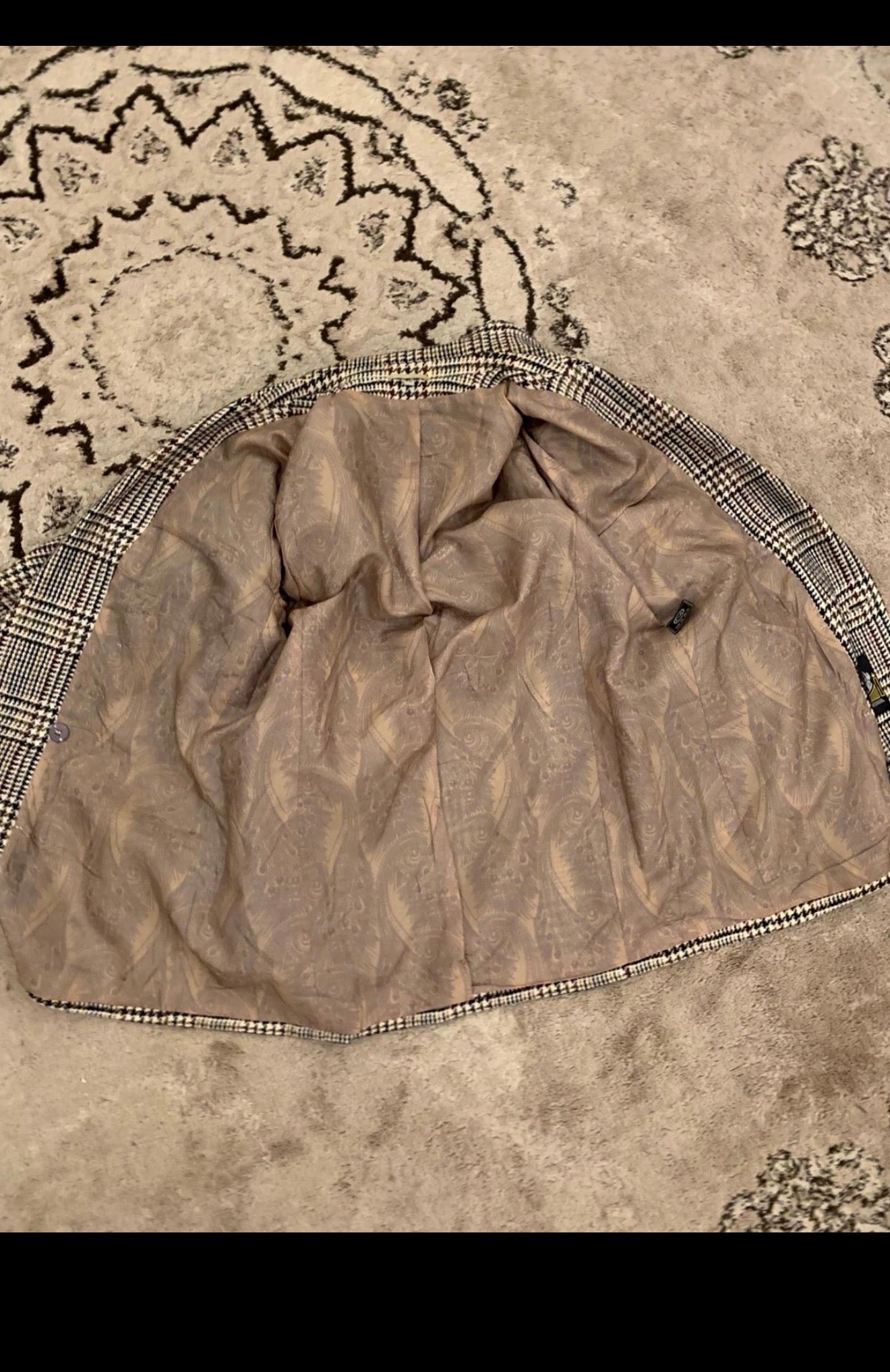 Vintage wool blend double breasted glen check brown jacket blazer 40 M 10