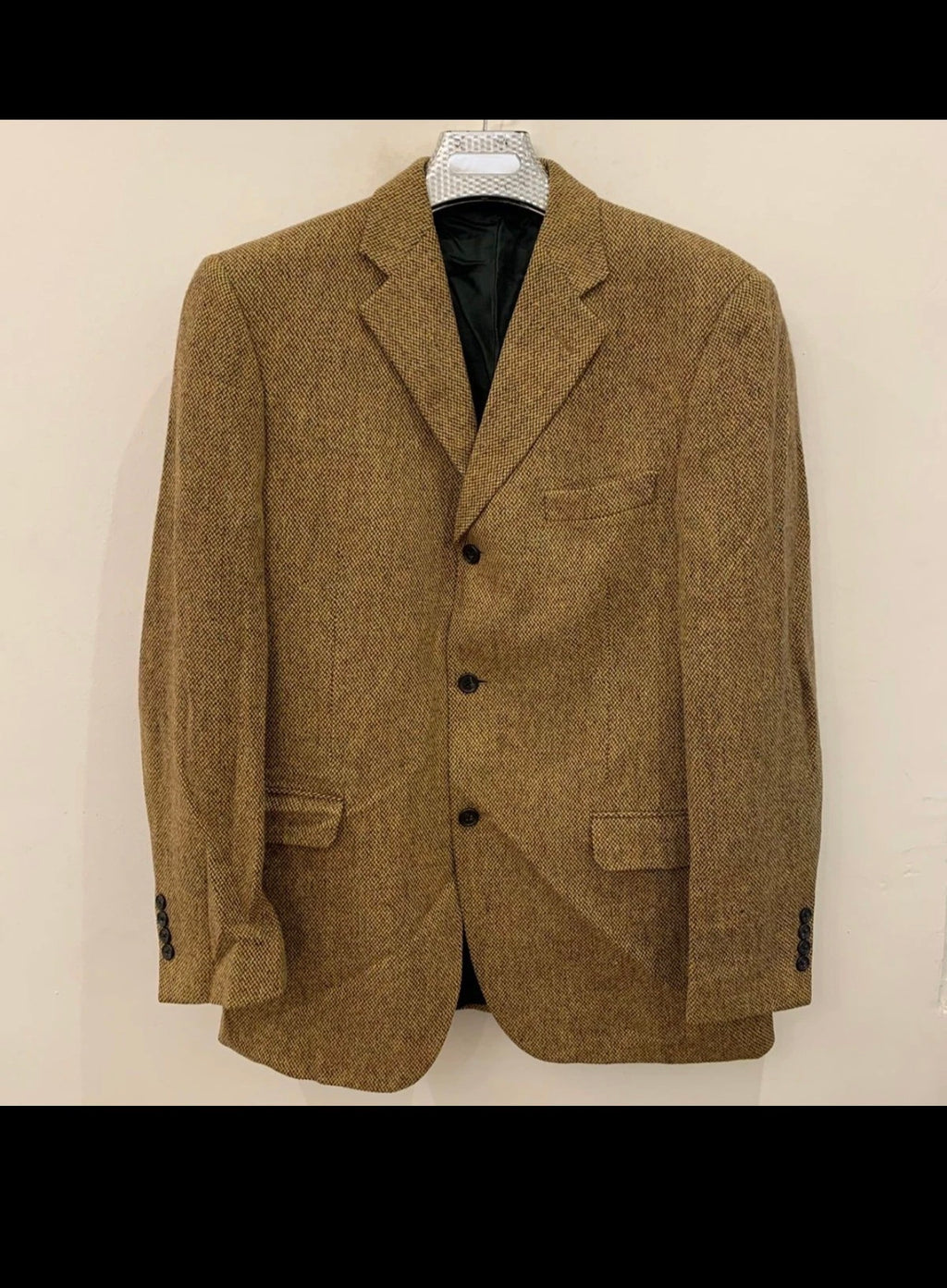 Vintage wool silk soft tweed golden brown classic jacket blazer 42R 42L