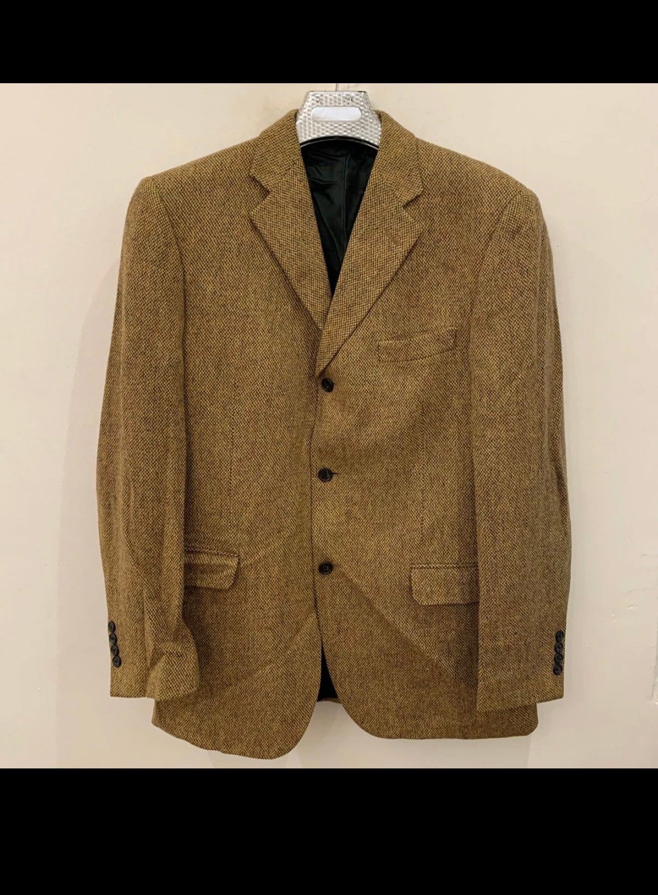 Vintage wool silk soft tweed golden brown classic jacket blazer 42R 42L