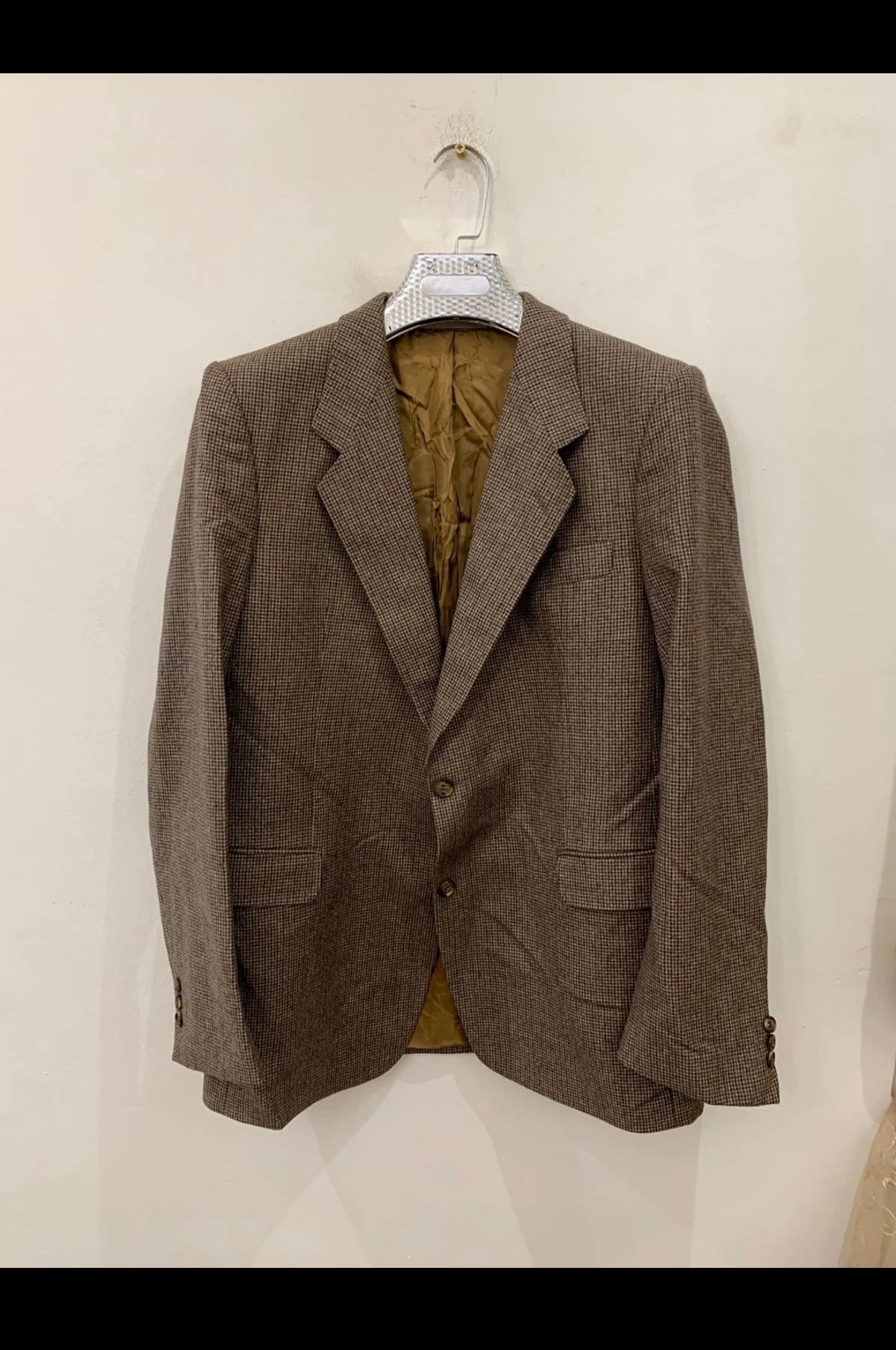 Vintage Hugo Boss pure wool houndstooth classic brown jacket blazer 40R 40L