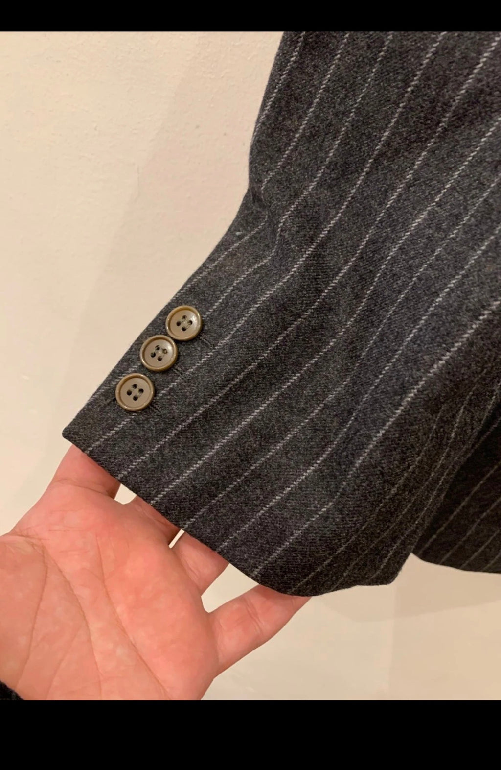 1970s vintage pure wool classic chalk stripe charcoal suit jacket blazer 40R 40L