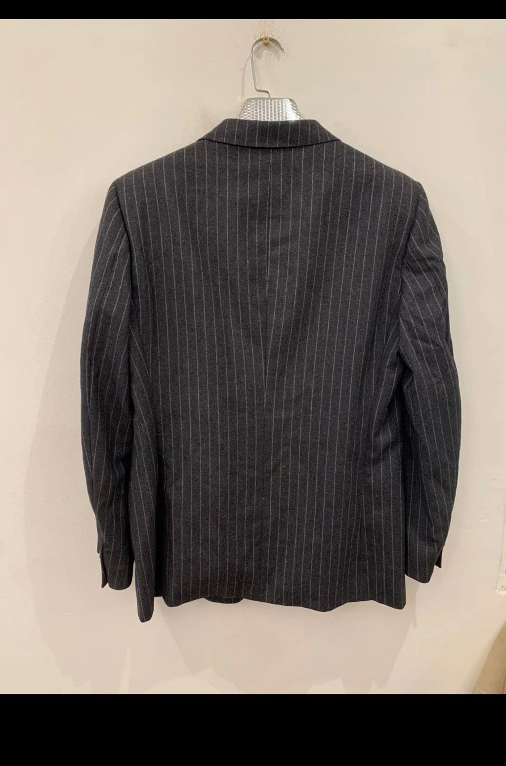 1970s vintage pure wool classic chalk stripe charcoal suit jacket blazer 40R 40L
