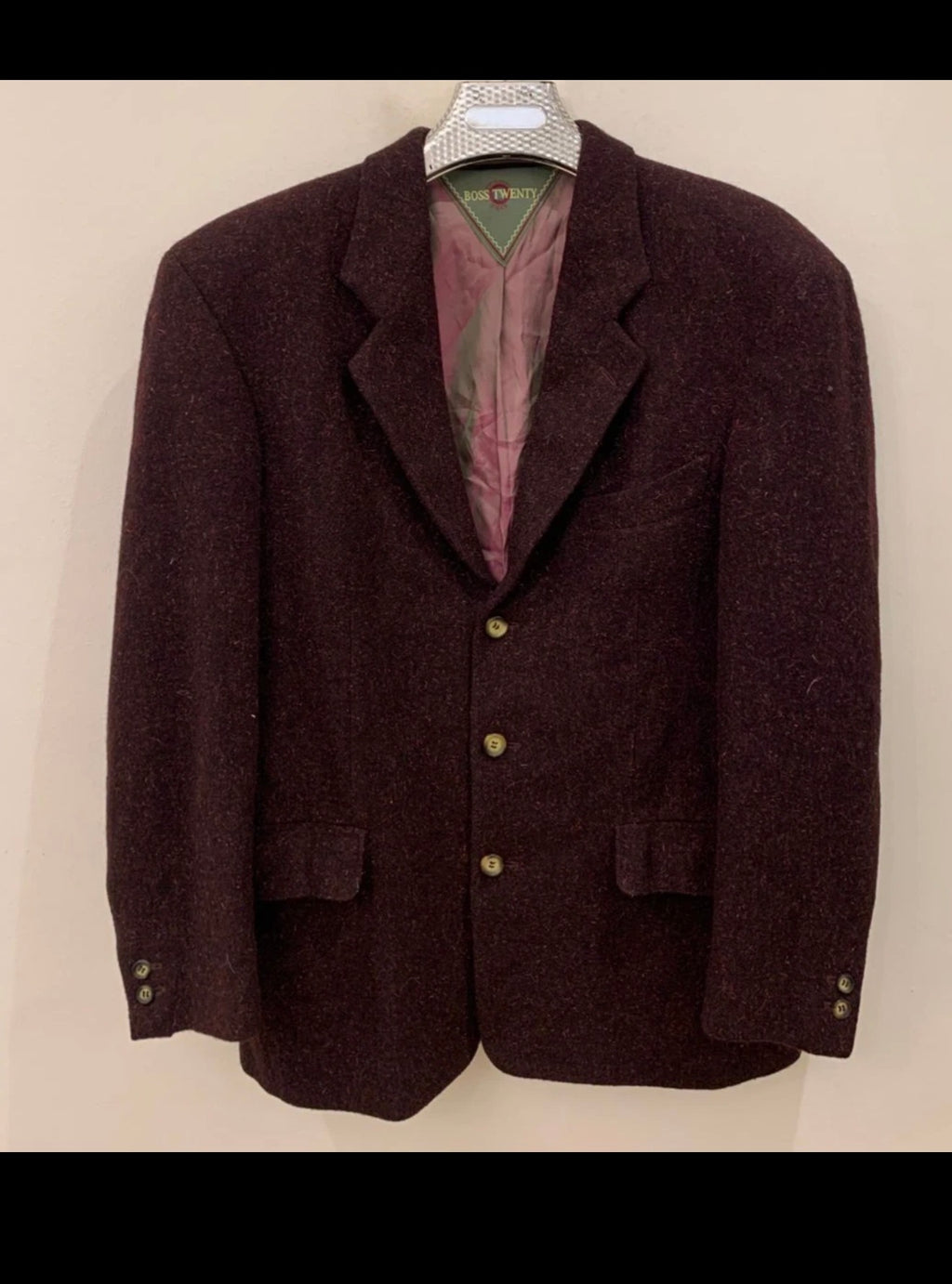 Vintage Boss Twenty pure wool tweed classic burgundy jacket blazer 42R 42S