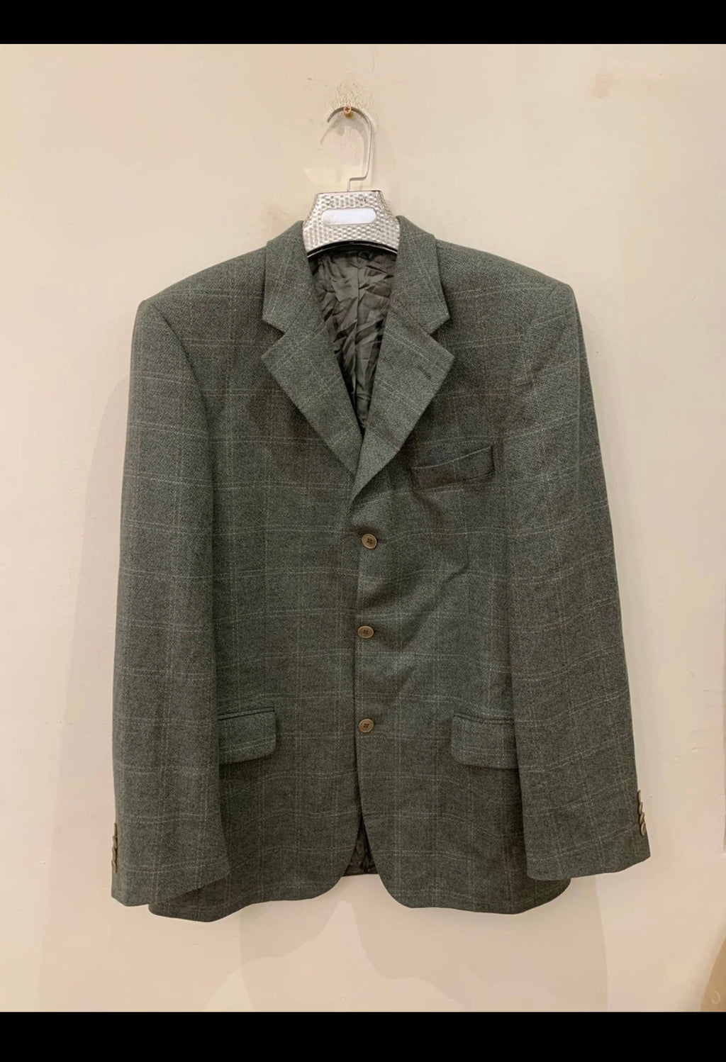 Vintage Roy Robson Loro Piana Wool Cashmere Windowpane green jacket blazer 44L