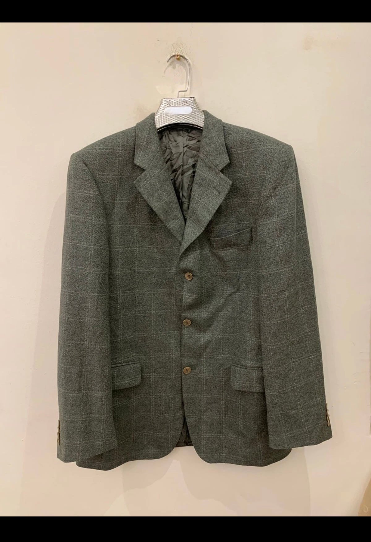 Vintage Roy Robson Loro Piana Wool Cashmere Windowpane green jacket blazer 44L
