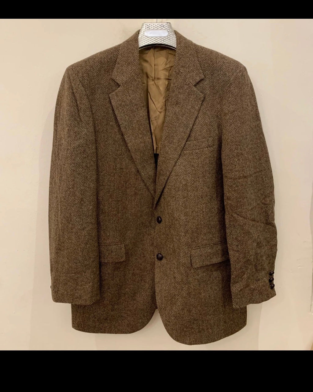 Vintage pure wool handwoven Tweed herringbone brown hunting jacket blazer 42R