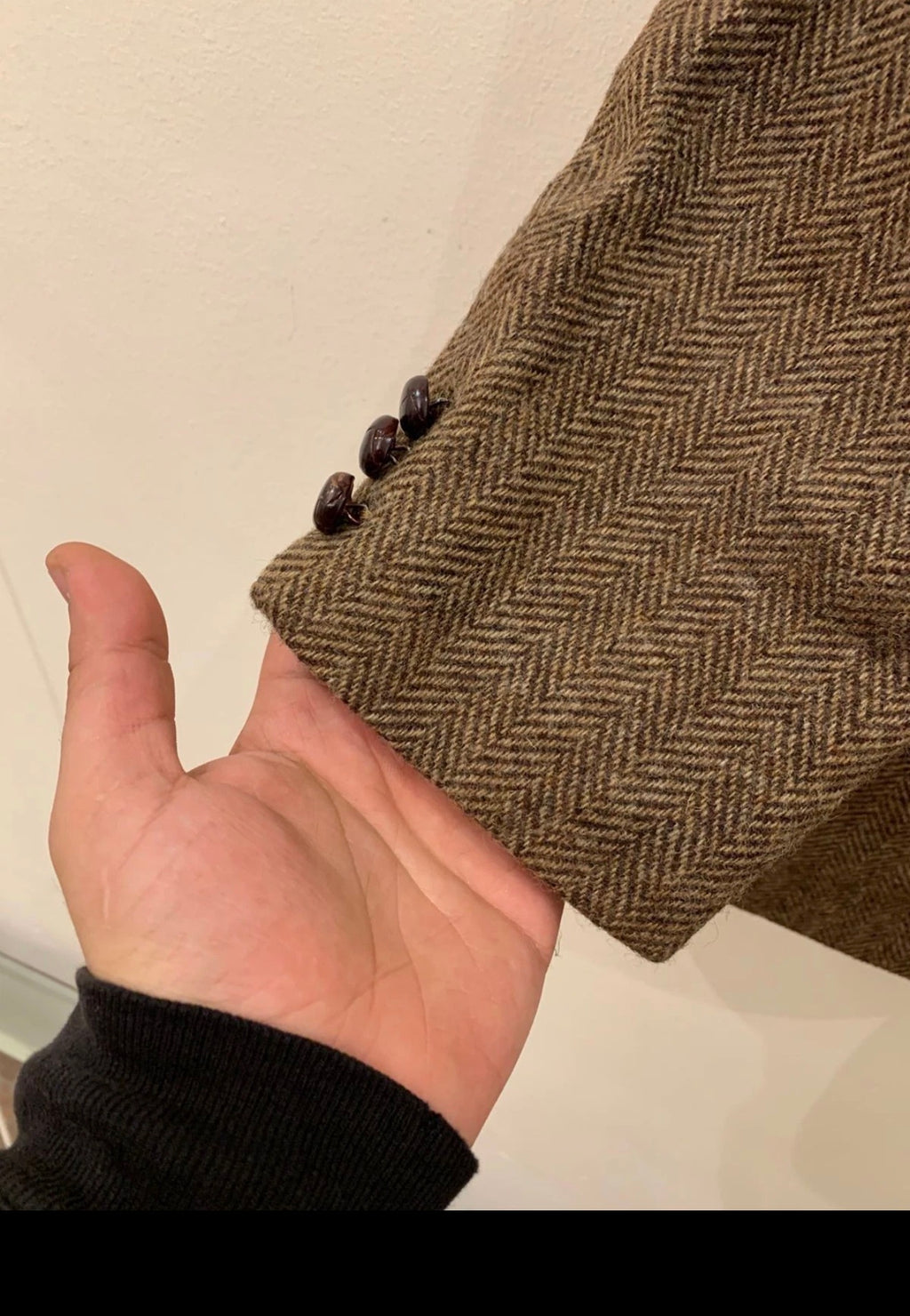 Vintage pure wool handwoven Tweed herringbone brown hunting jacket blazer 42R