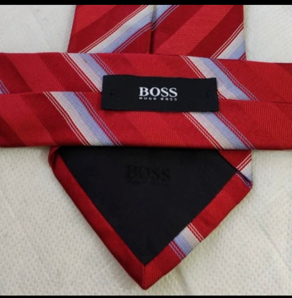 mens vintage Hugo Boss classic 100% all silk luxury Regimental Red neck tie