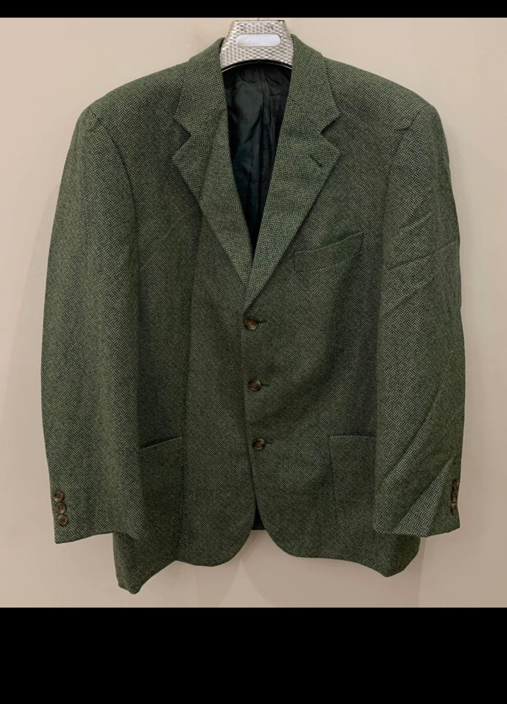 Vintage strellson pure wool herringbone green hunting jacket blazer 42R