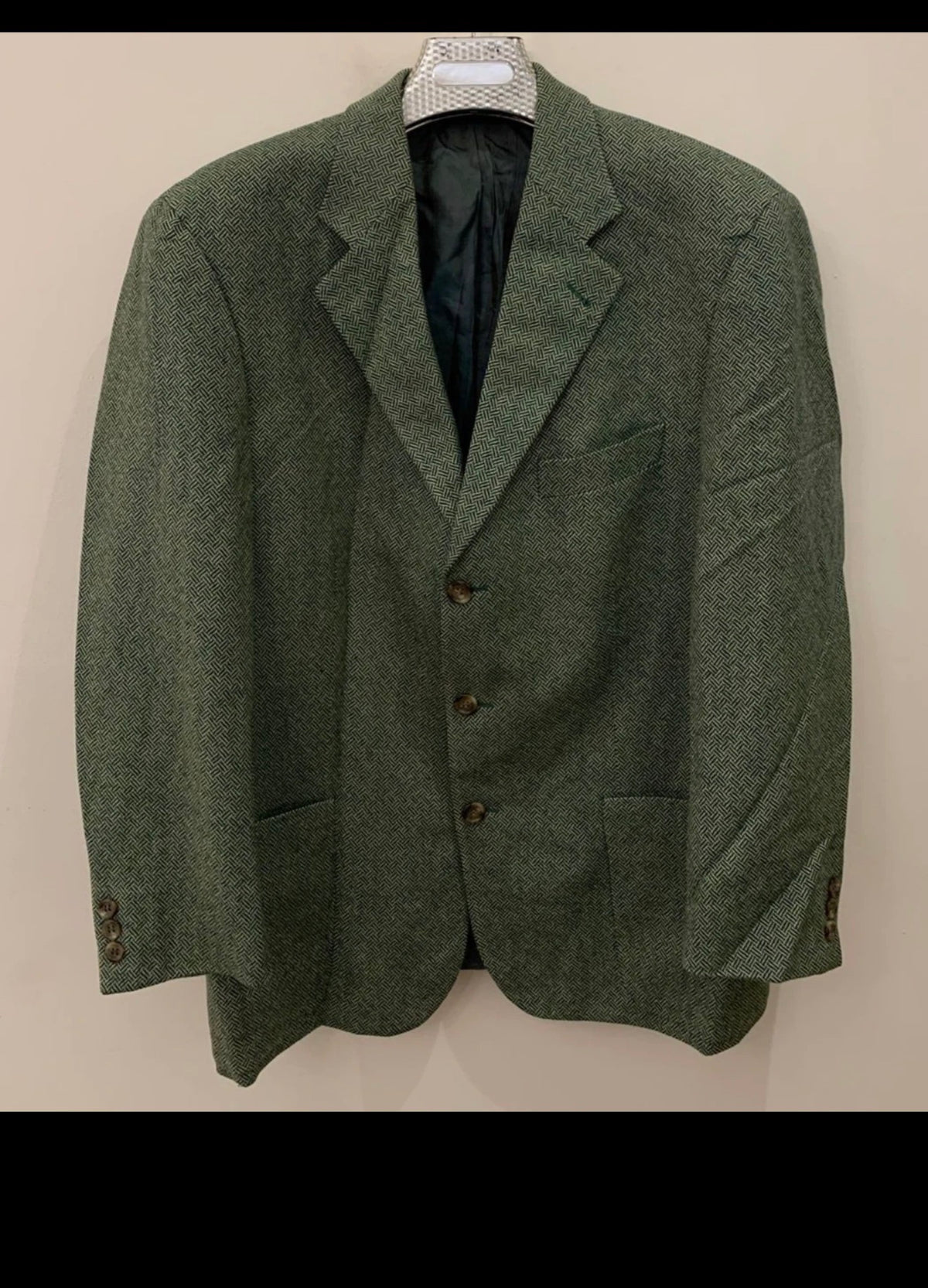 Vintage strellson pure wool herringbone green hunting jacket blazer 42R