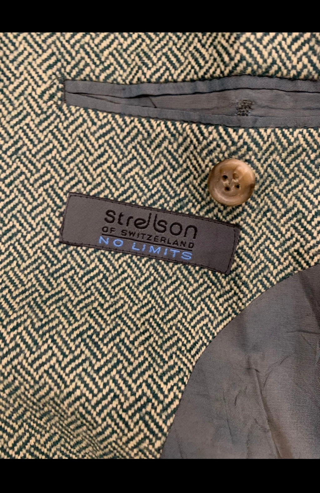 Vintage strellson pure wool herringbone green hunting jacket blazer 42R