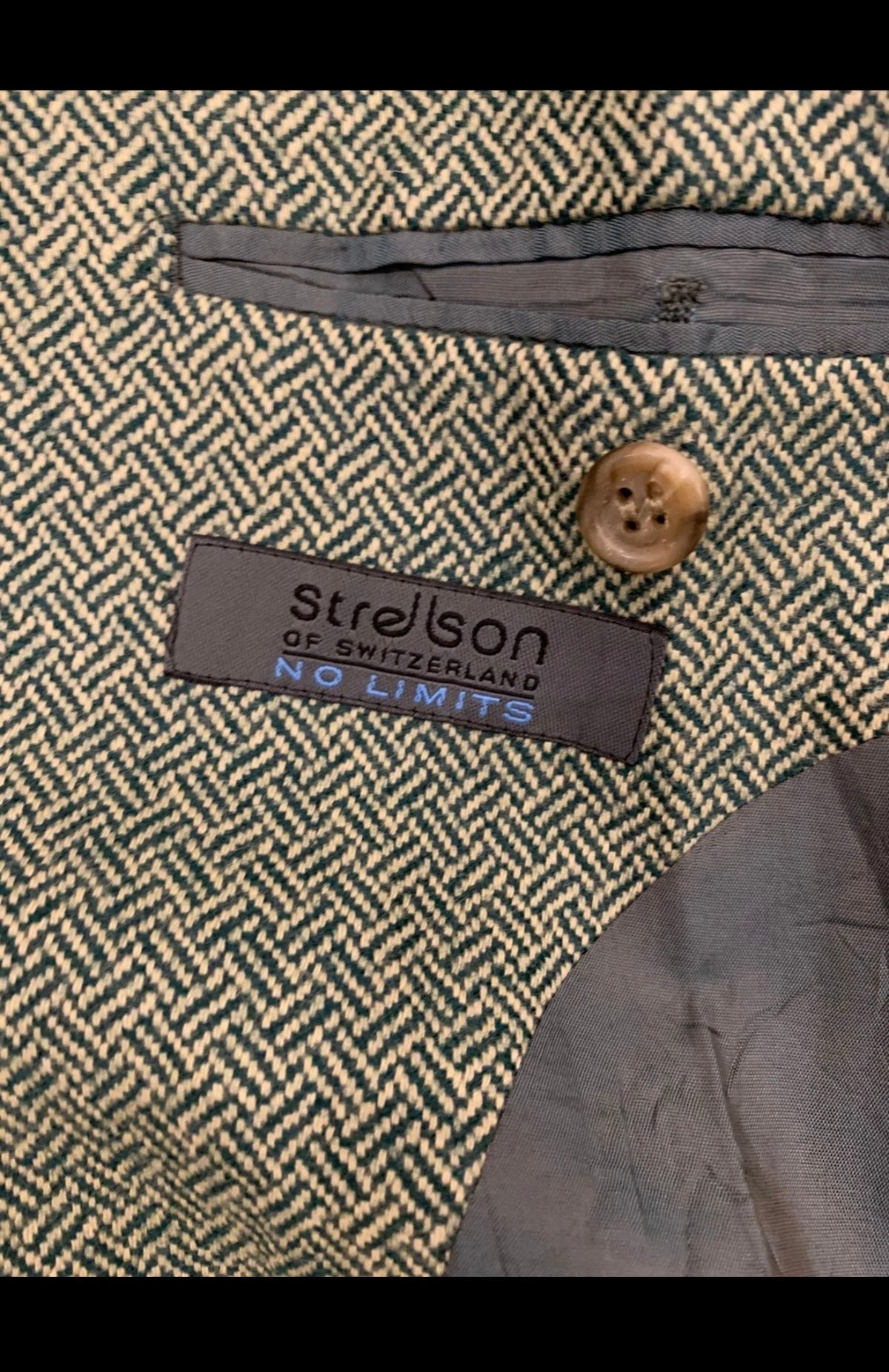 Vintage strellson pure wool herringbone green hunting jacket blazer 42R