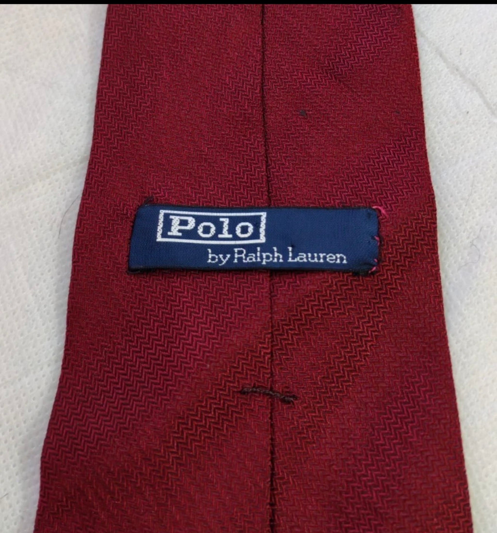Vintage Polo Ralph Lauren 100% all silk luxury burgundy herringbone neck tie