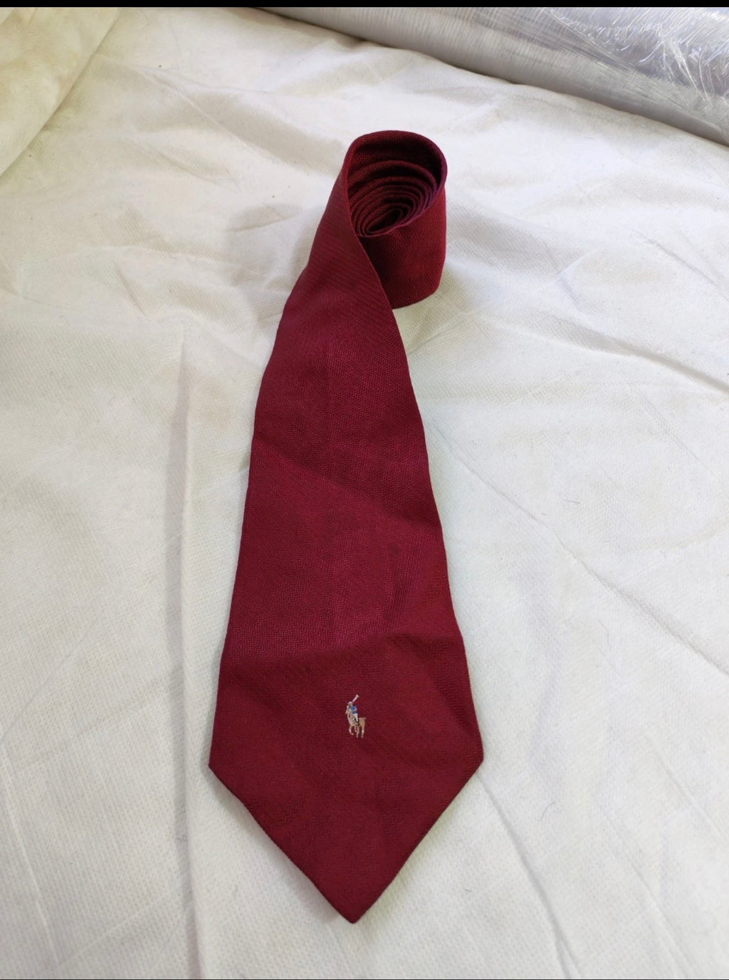 Vintage Polo Ralph Lauren 100% all silk luxury burgundy herringbone neck tie
