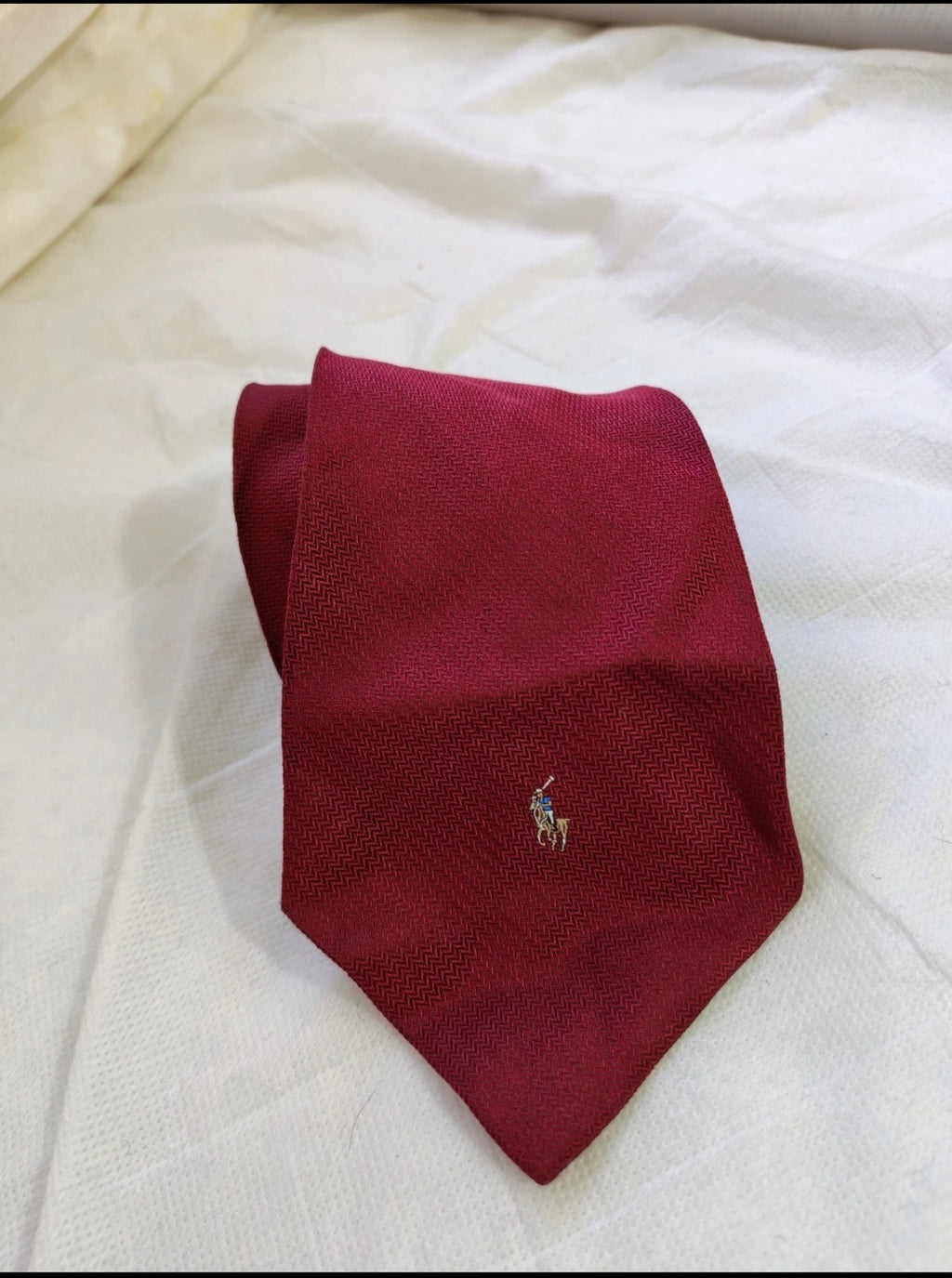 Vintage Polo Ralph Lauren 100% all silk luxury burgundy herringbone neck tie