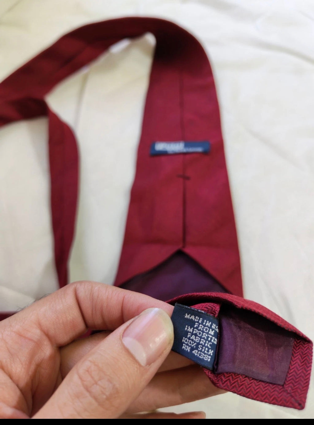 Vintage Polo Ralph Lauren 100% all silk luxury burgundy herringbone neck tie