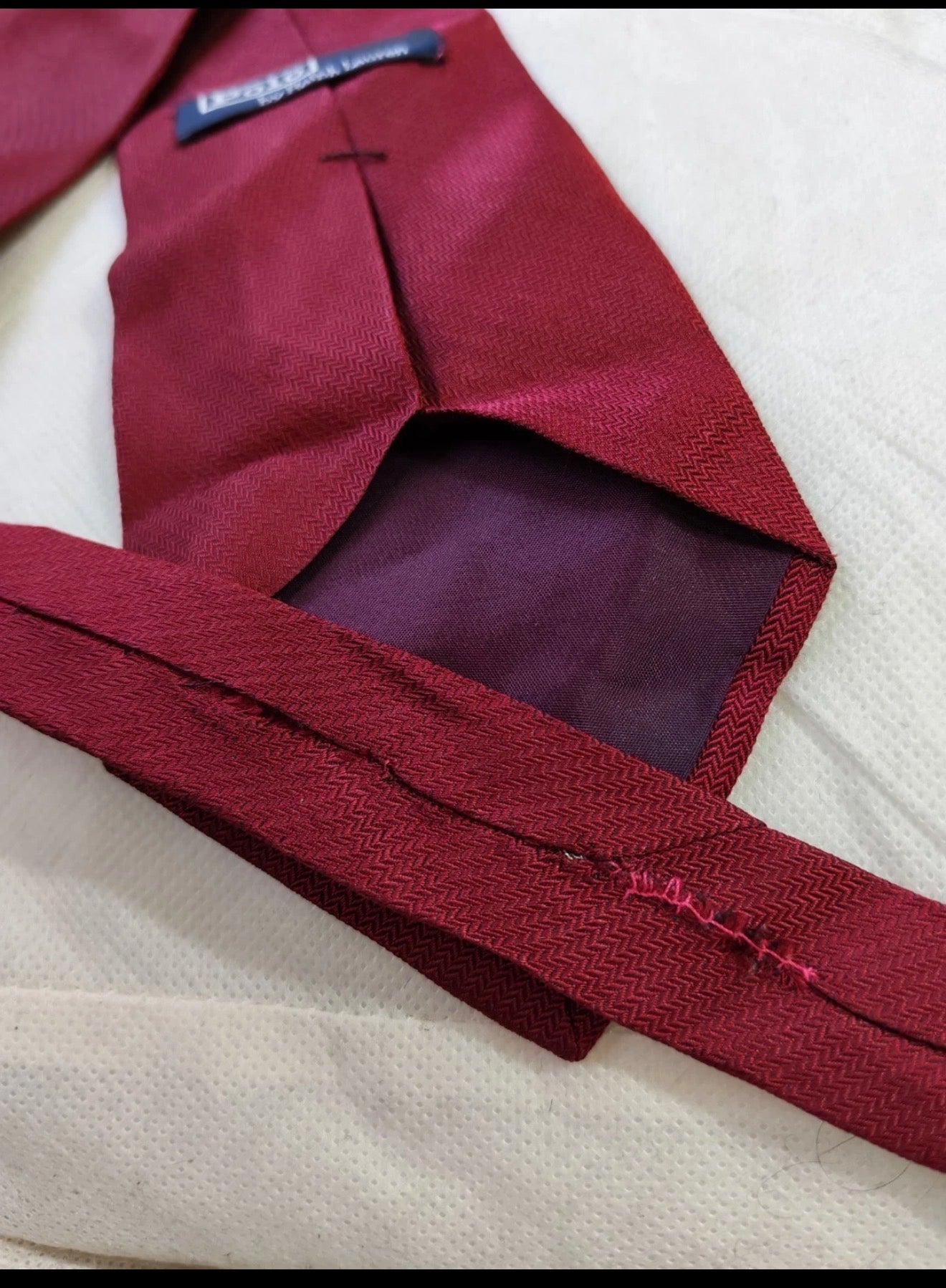 Vintage Polo Ralph Lauren 100% all silk luxury burgundy herringbone neck tie