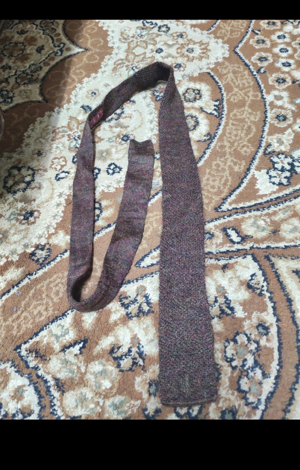 Vintage 100% pure wool tweed luxury square cut knitted brown green neck tie