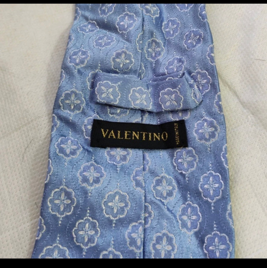 Vintage Valentino Cravatte classic 100% all silk fancy geometric blue neck tie