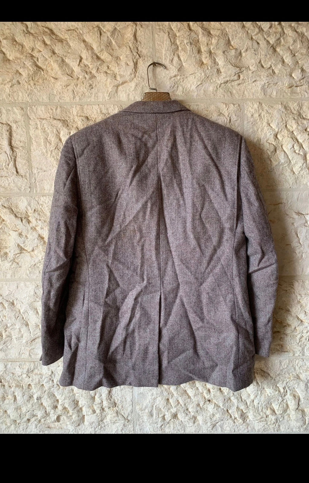 Vintage pure wool Tweed herringbone brown classic hunting jacket blazer 42R