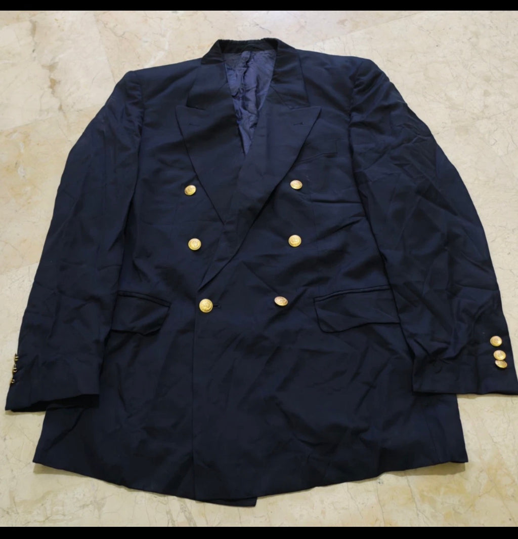 Vintage Scabal super 100s double breasted gold button navy jacket blazer 40R