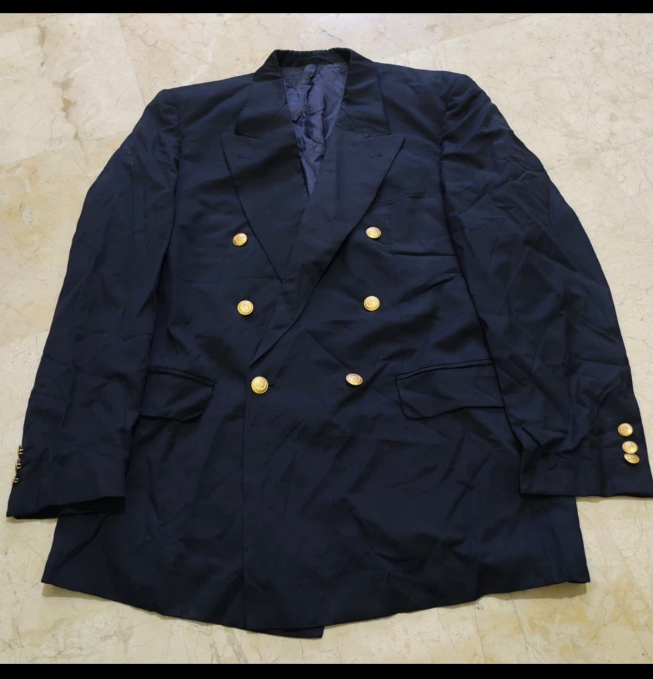 Vintage Scabal super 100s double breasted gold button navy jacket blazer 40R