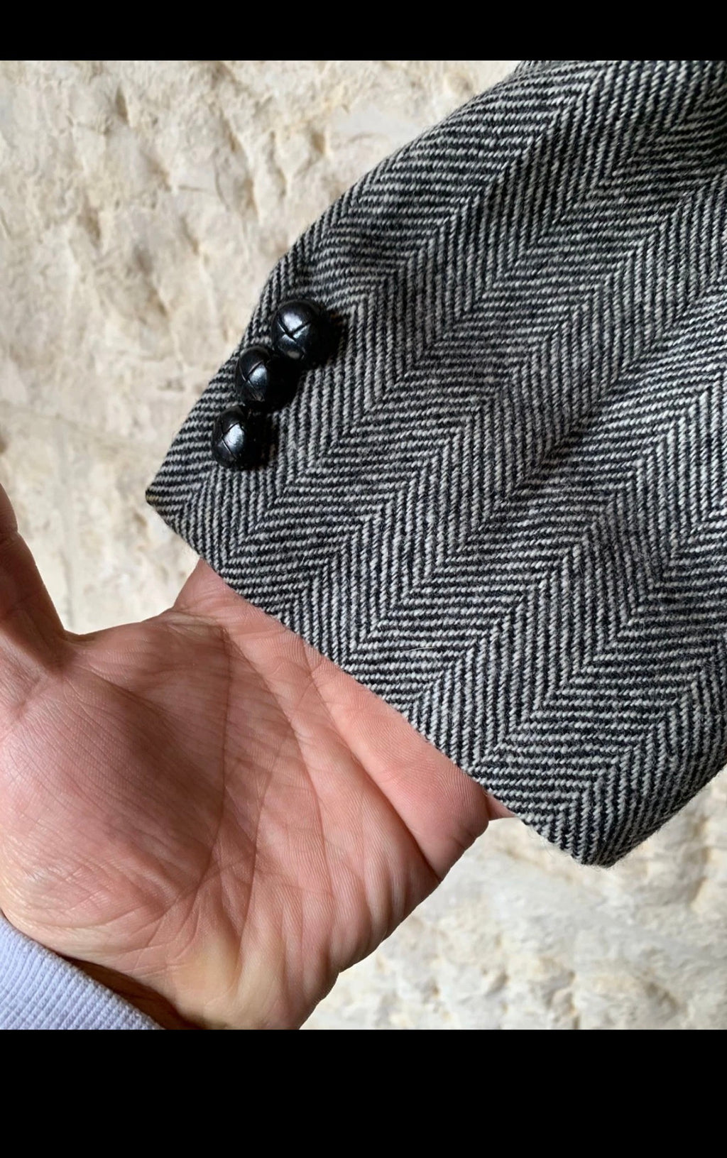 Vintage pure wool tweed herringbone gray classic hunting jacket blazer 42R 42L