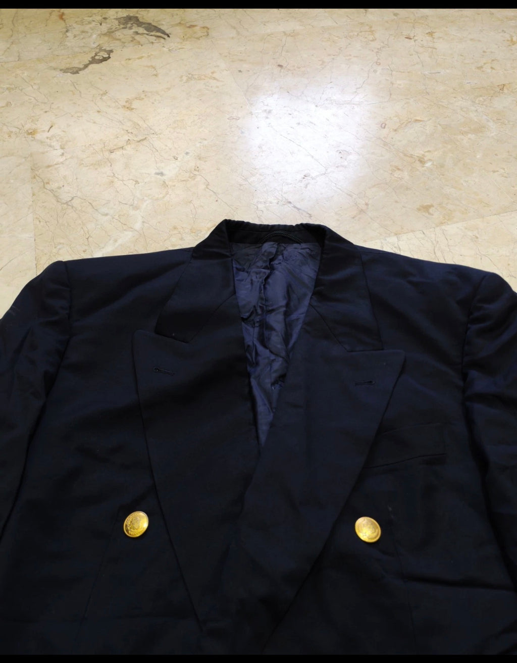 Vintage Scabal super 100s double breasted gold button navy jacket blazer 40R
