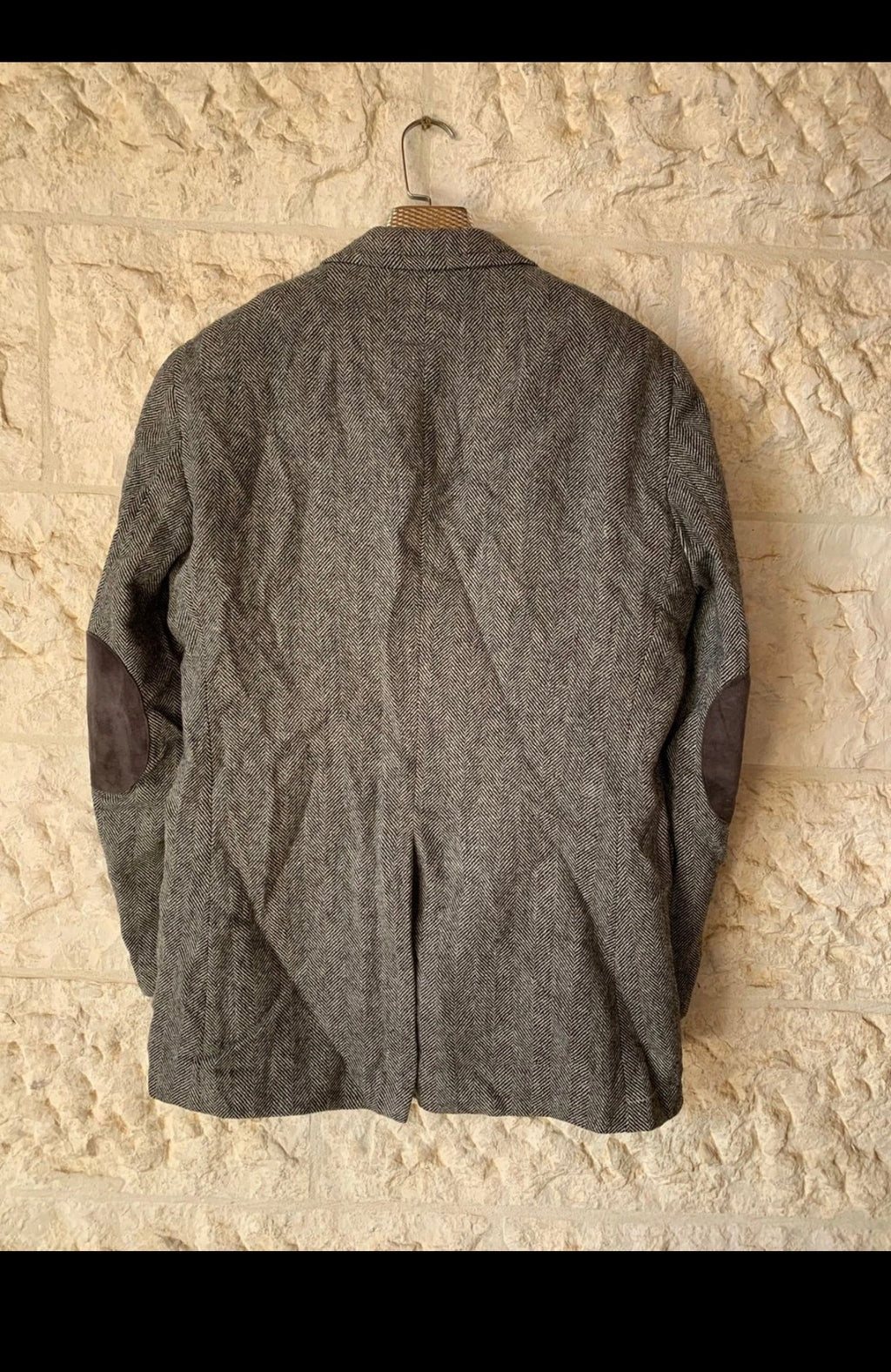 Vintage pure wool tweed herringbone gray classic hunting jacket blazer 42R 42L