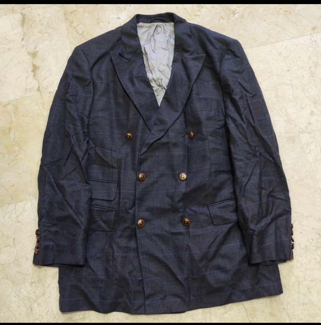 Vintage Super 120s wool double breasted gold button charcoal jacket blazer 42R