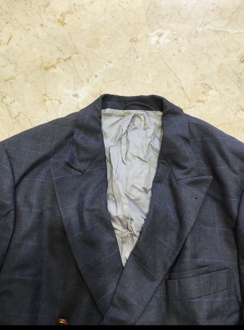 Vintage Super 120s wool double breasted gold button charcoal jacket blazer 42R
